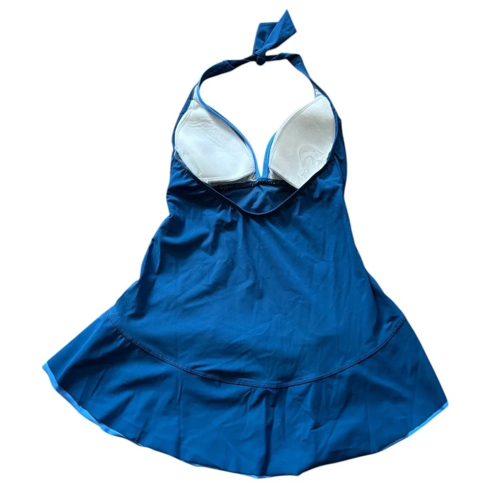Profile by Gottex Blue Ruffled Peplum‎ Halter Tankini Top Size 8 23121B88